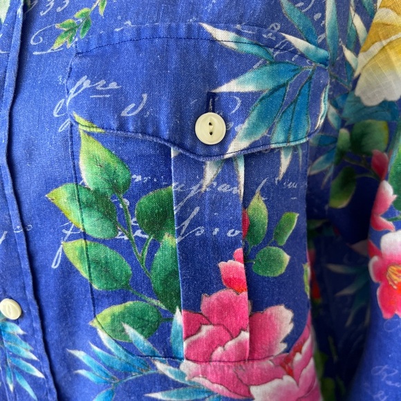 Polo by Ralph Lauren Men's Blue Custom Fit Floral Linen Shirt Sz M - Picture 4 of 9